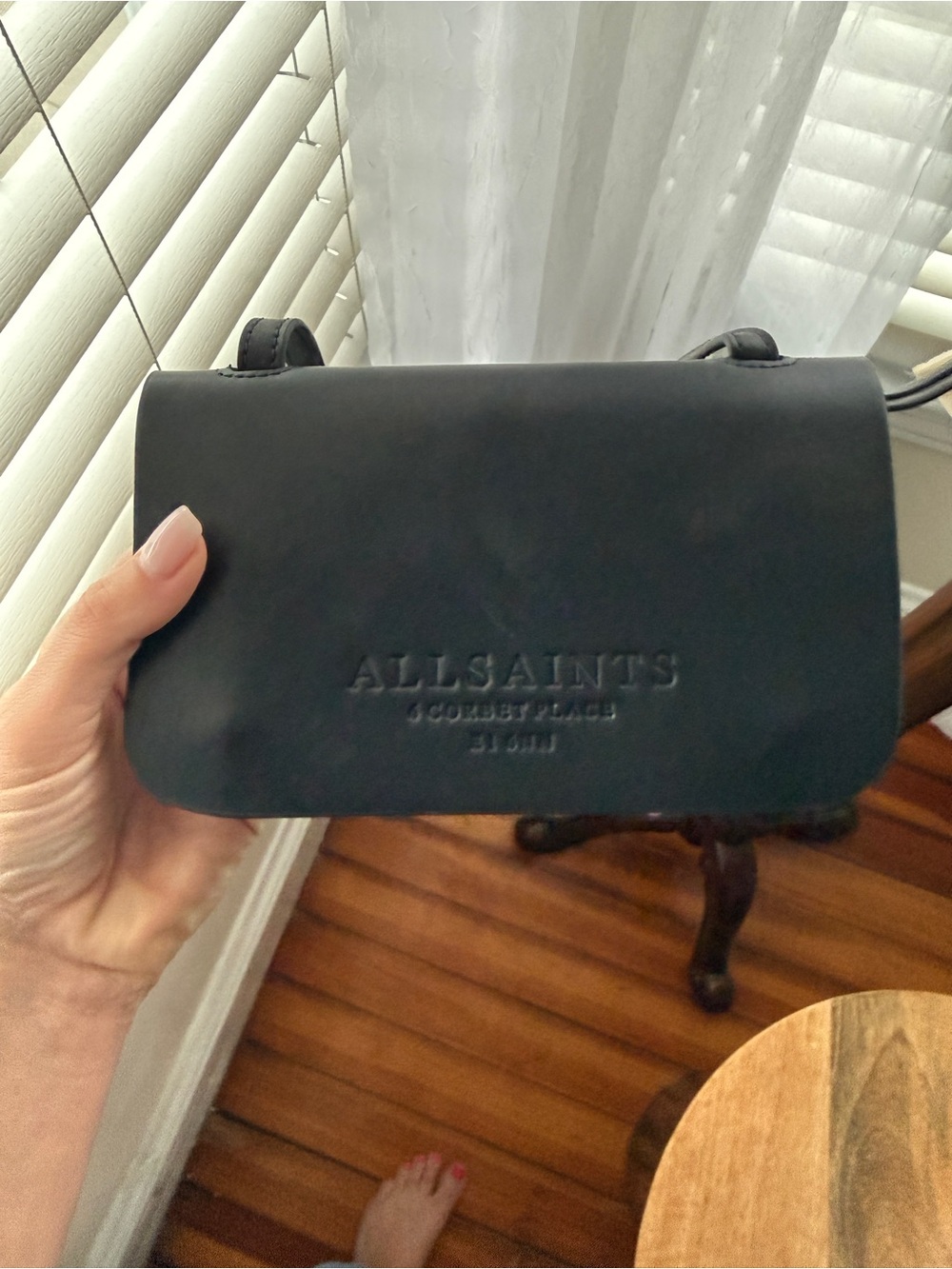 AllSaints Black Leather Crossbody Wallet Bag - Picture 3 of 5
